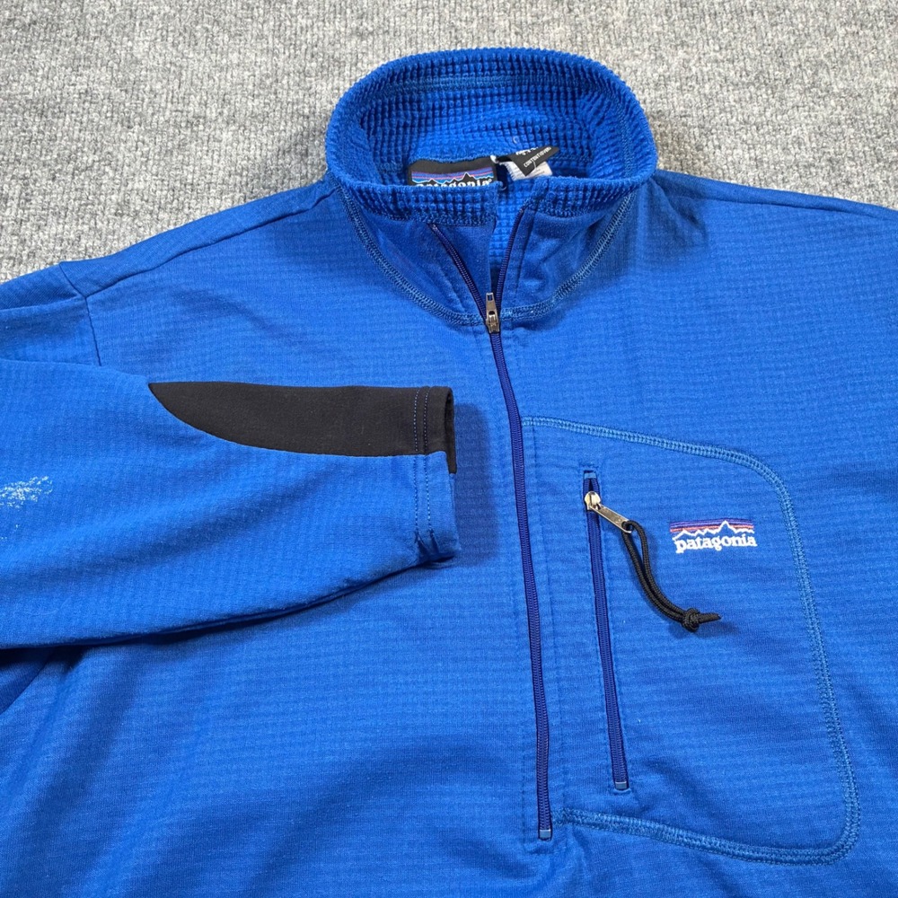 Patagonia R1 Polartec Grid Fleece 1/4‎ Zip Pullover Mens Large Blue USA